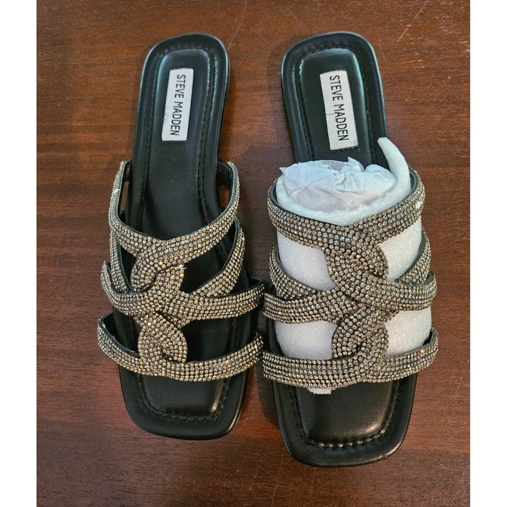 Steve Madden Alexxy Sandals in Black Embellished Flats Size‎ 7.5